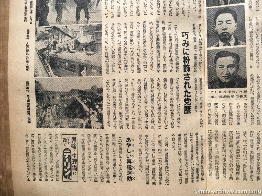 サンデー毎日1953　p5　昭和28年（1953）10月11日　伊藤律行状記　してやられていた徳球　濃厚な『総司令部のスパイ』容疑　巧みに粉飾された党歴　あやしい再建運動