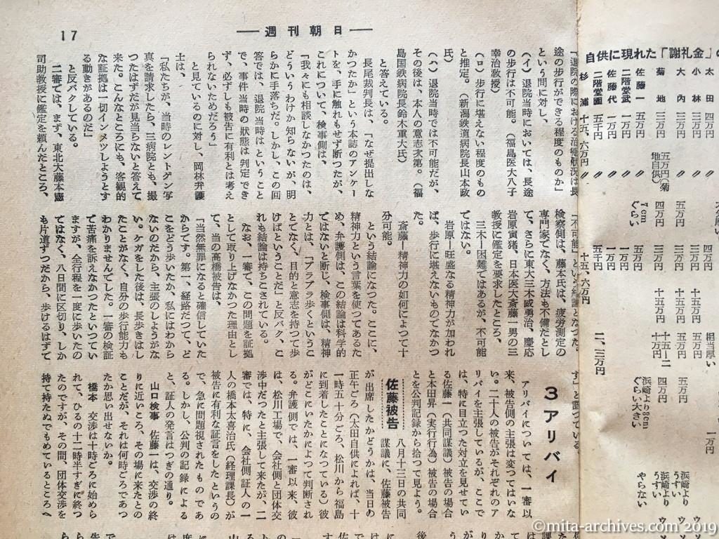 週刊朝日　p17　昭和28年（1953）11月29日　松川事件を究明する　第四部裁判の問題点（つづき）