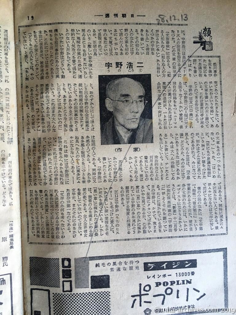 週刊朝日　p19　昭和28年（1953）12月13日　宇野浩二