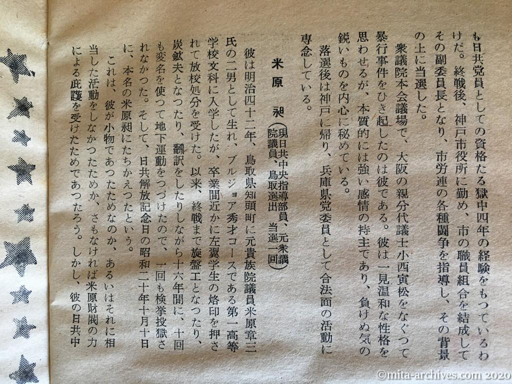 日本週報　p48　昭和29年（1954）11月25日　赤い侍三十六人の秘密　中　深沢義守　立花敏男　米原昶