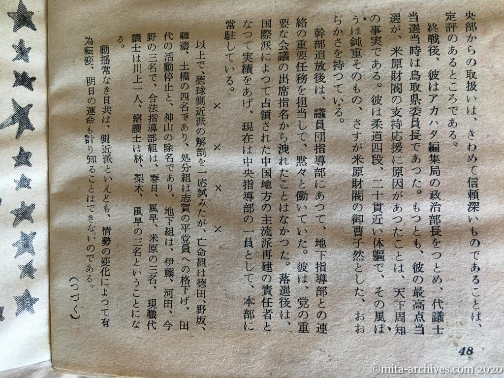 日本週報　p48　昭和29年（1954）11月25日　赤い侍三十六人の秘密　中　深沢義守　米原昶