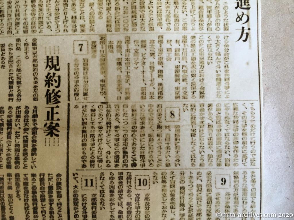 金属東京　号外　1950年8月24日　全日本金属労働組合　東京支部機関紙　6ページ建て　p6　斗争の進め方　規約修正案　1951年度予算案