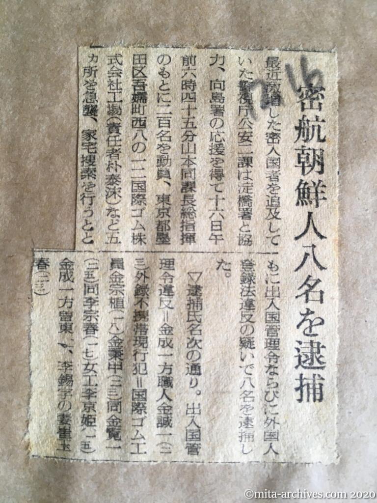 昭和28年（1953）12月16日　読売新聞　密航朝鮮人八名を逮捕
