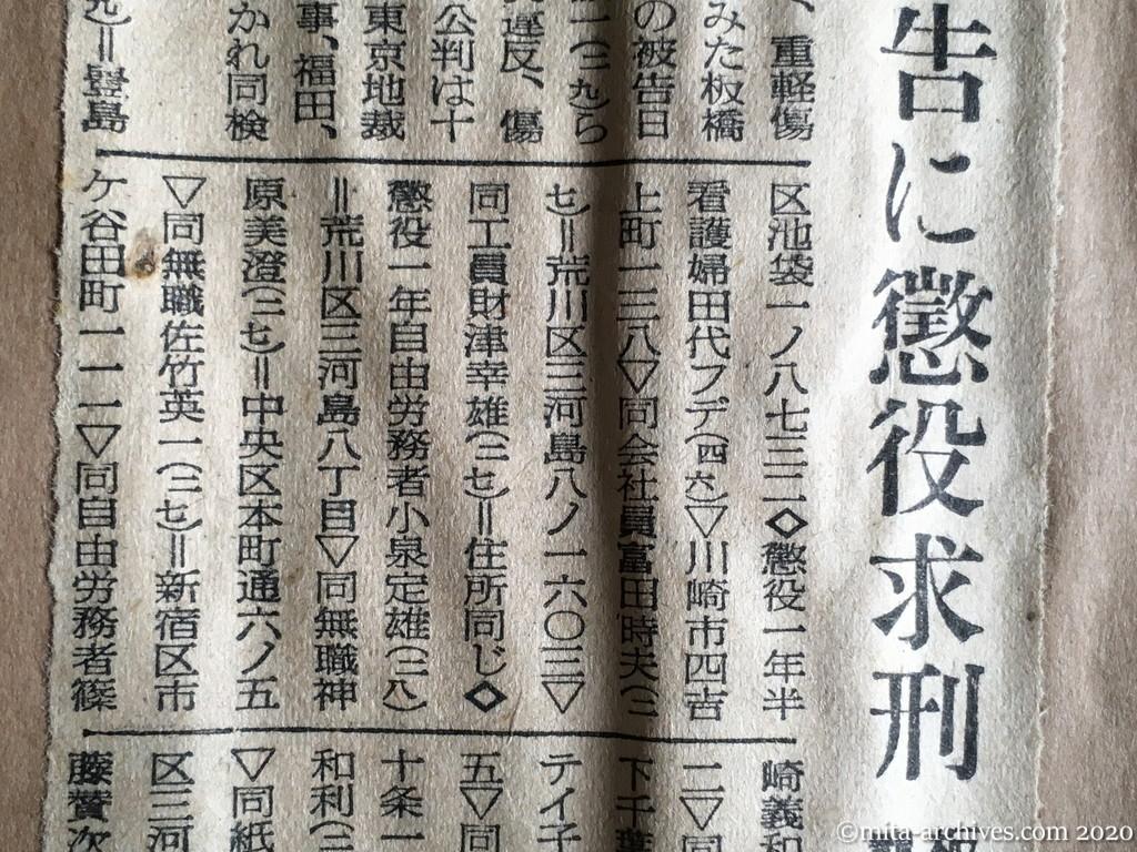 昭和29年（1954）7月20日　産経新聞　14被告に懲役求刑　板橋交番襲撃事件