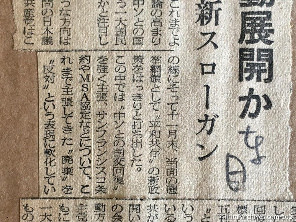 昭和29年（1954）12月20日　日東新聞　一大国民運動展開か　当局で注目　日共の新スローガン