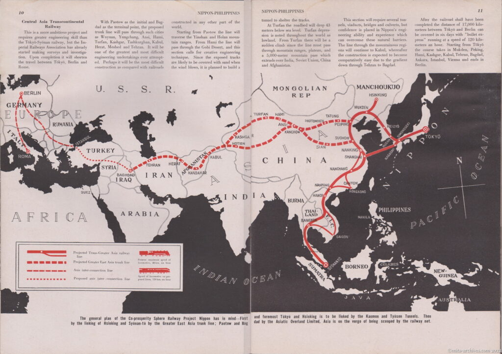 戦時中の地図　Central Asia Transcontinental Railway　ニッポン-フィリピンNO.3　KIGEN2602　昭和17年10月25日発行
