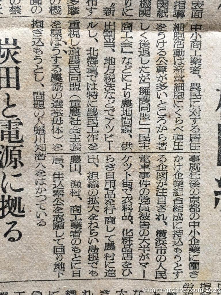 昭和25年7月15日　読売新聞　追放後の日共　活動拠点　次々に身代り機関紙