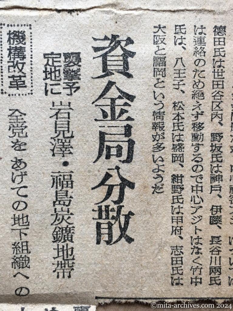 昭和25年12月2日　東京日日新聞　直接行動に出た日本共産党　国際的連絡を強化　「北京事務局に常駐代議員の派遣」　「地下組織中心」