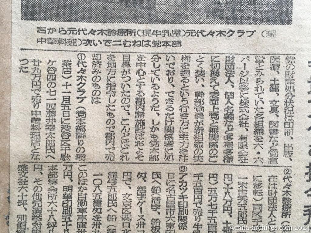 昭和25年12月18日　読売新聞夕刊　財産売りたし共産党　急ぐ資金、三月攻勢　地下潜入進む　東京は目鼻、地方へも指令飛ぶ