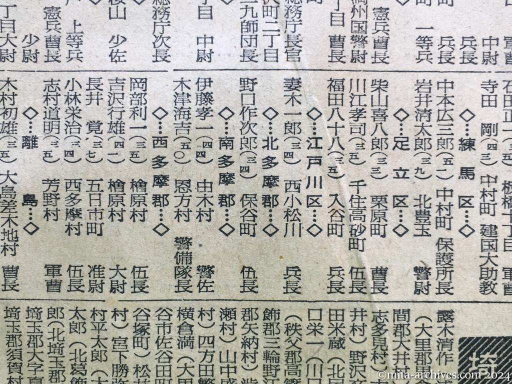 昭和29年11月1日　毎日新聞　中共抑留戦犯の氏名　東京都