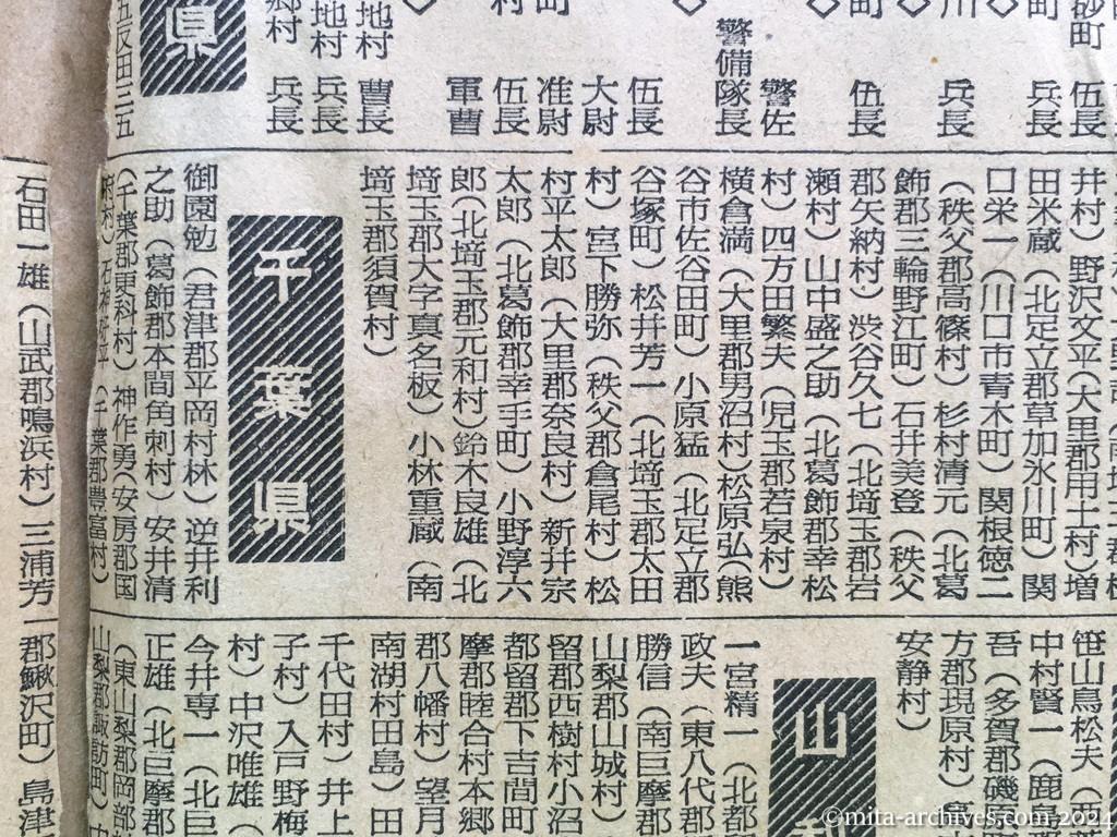 昭和29年11月1日　毎日新聞　中共抑留戦犯の氏名　埼玉県　千葉県