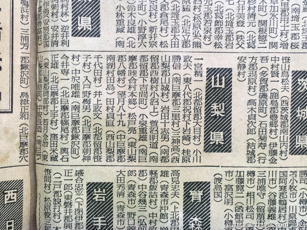 昭和29年11月1日　毎日新聞　中共抑留戦犯の氏名　茨城県　山梨県