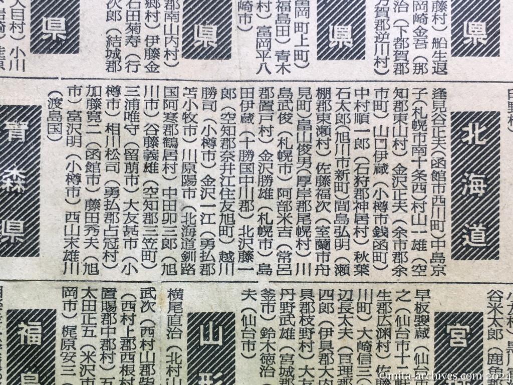 昭和29年11月1日　毎日新聞　中共抑留戦犯の氏名　北海道