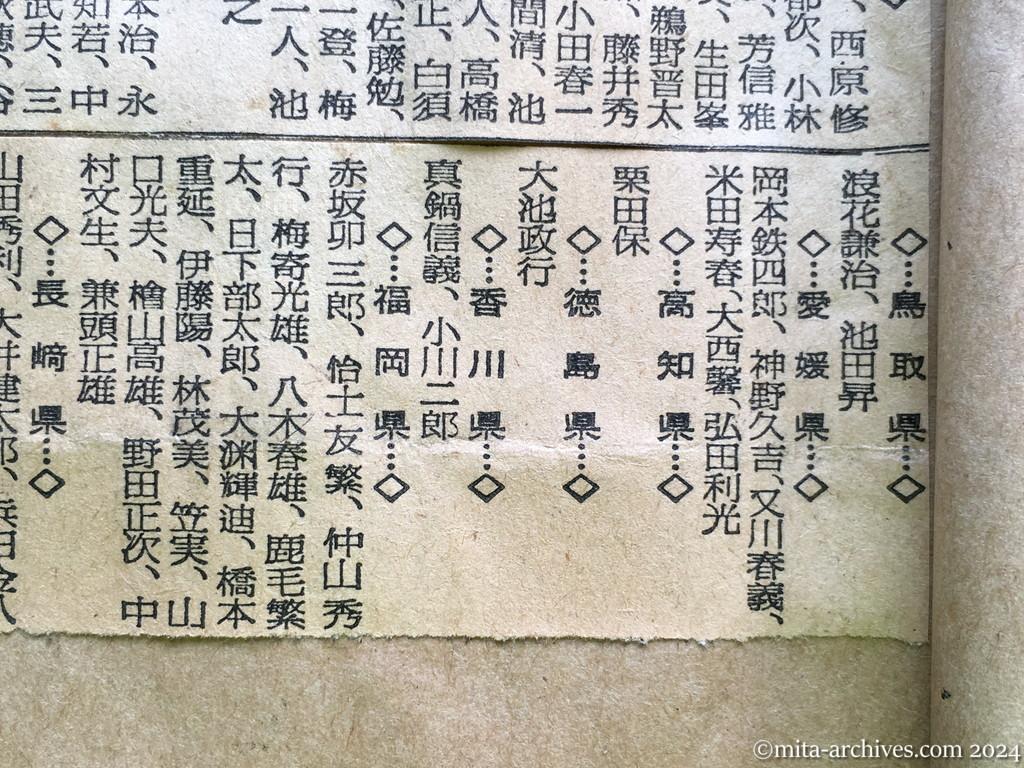 昭和29年11月1日　毎日新聞　中共抑留戦犯の氏名　西日本