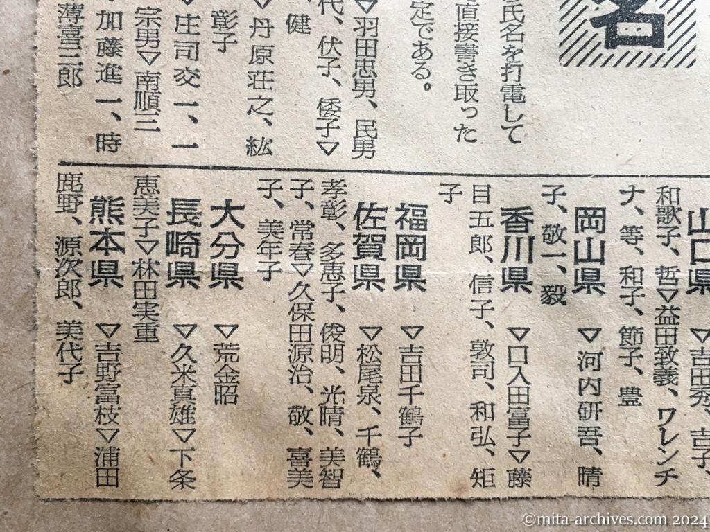 昭和29年11月26日　朝日新聞　夕刊　帰国者に聴くヴェトナム近況　ホー軍参加者なし　最近は婦人運動も活発　二十七日出港の見込み　天津から公電　帰国者総数六百五人　興安丸帰国者氏名